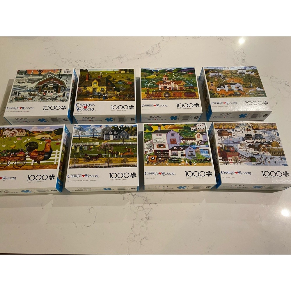 Lot of 8 Charles Wysocki 1000 Piece Jigsaw Puzzles Buffalo Games Americana Folk